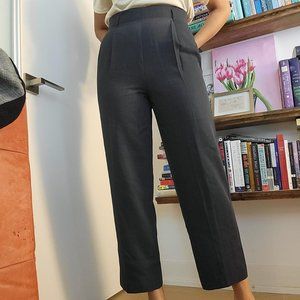 Grey High Waisted, Straight Leg Trousers